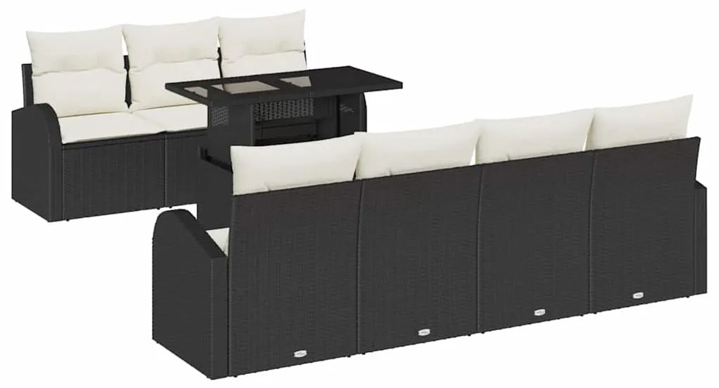 vidaXL Σετ Καναπέ Κήπου με μαξιλάρι 8 pcs Μαύρο Πολυ ράταν