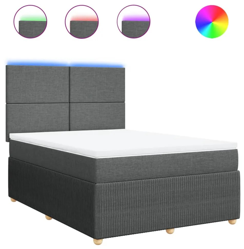 vidaXL Κρεβάτι Boxspring με Στρώμα Σκούρο Γκρι 140x190 εκ. Υφασμάτινο