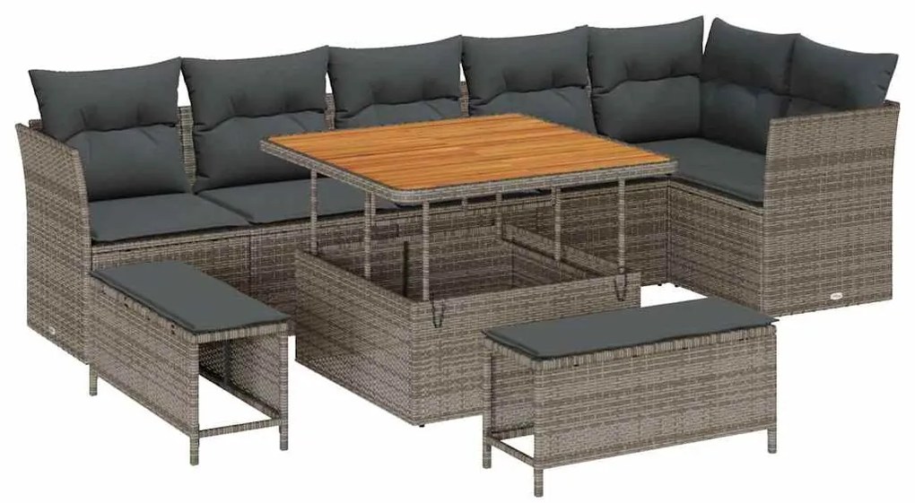 vidaXL Σετ Καναπέ Κήπου με μαξιλάρι 9 pcs Γκρι 100 x 100 x 71 cm