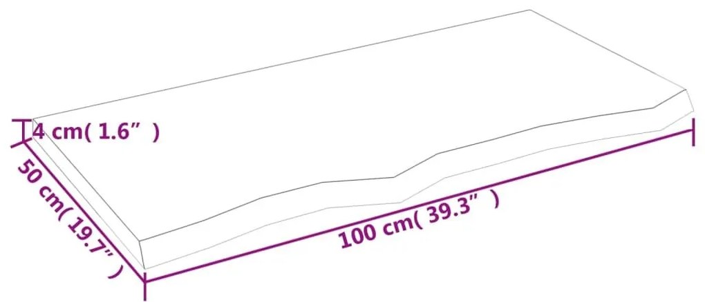 Ράφι Τοίχου 100x50x(2-4) εκ. από Ακατέργαστο Μασίφ Ξύλο Δρυός - Καφέ