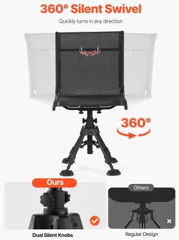 VEVOR Hunting Chair 360° Swivel Silent Folding Blind Chair with Adjustable Legs