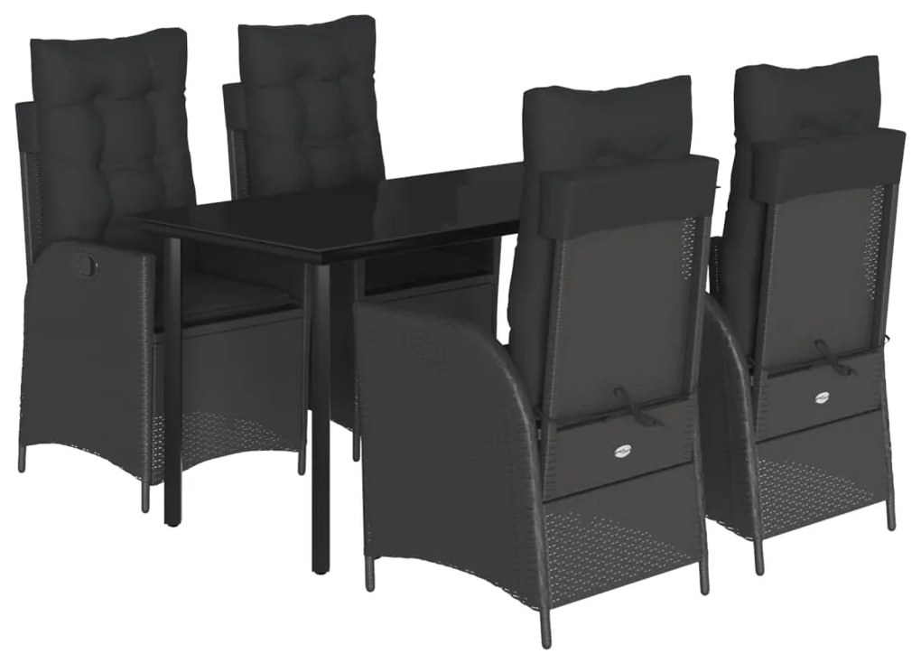 vidaXL Σετ Τραπεζαρίας Κήπου 5 Τεμαχίων Μαύρο Συνθ. Ρατάν με Μαξιλάρια