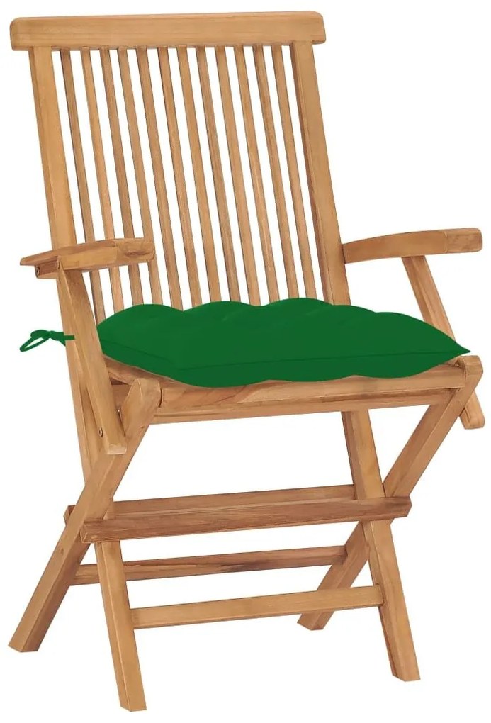Καρέκλες Κήπου 8 τεμ. Μασίφ Ξύλο Teak με Πράσινα Μαξιλάρια - Πράσινο