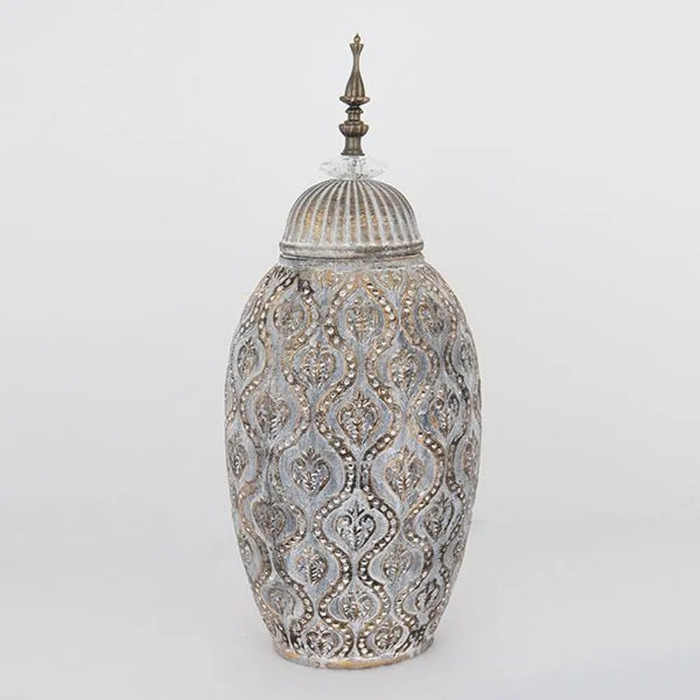 Βάζο Διακοσμητικό Με Καπάκι 752-20107 15,5x20,5x47cm Grey-Gold Estheti Home Κεραμικό