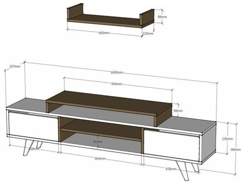 Σύνθετο σαλονιού Melis χρώμα καρυδί - μαύρο 160x30x48εκ 160x30x48 εκ.