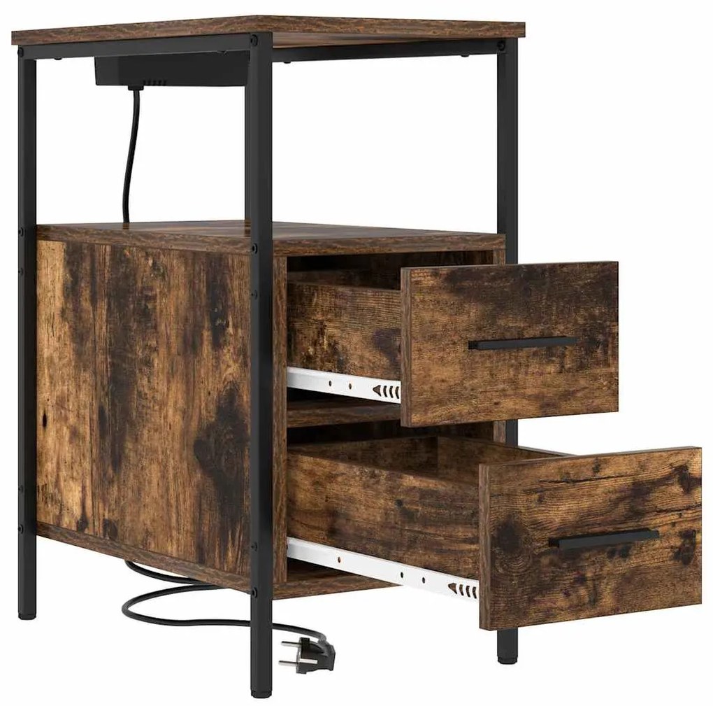 vidaXL Κομοδίνο 2 pcs Καπνιστό Δρύς 30 x 48 x 61 εκ Επεξεργασμένο ξύλο