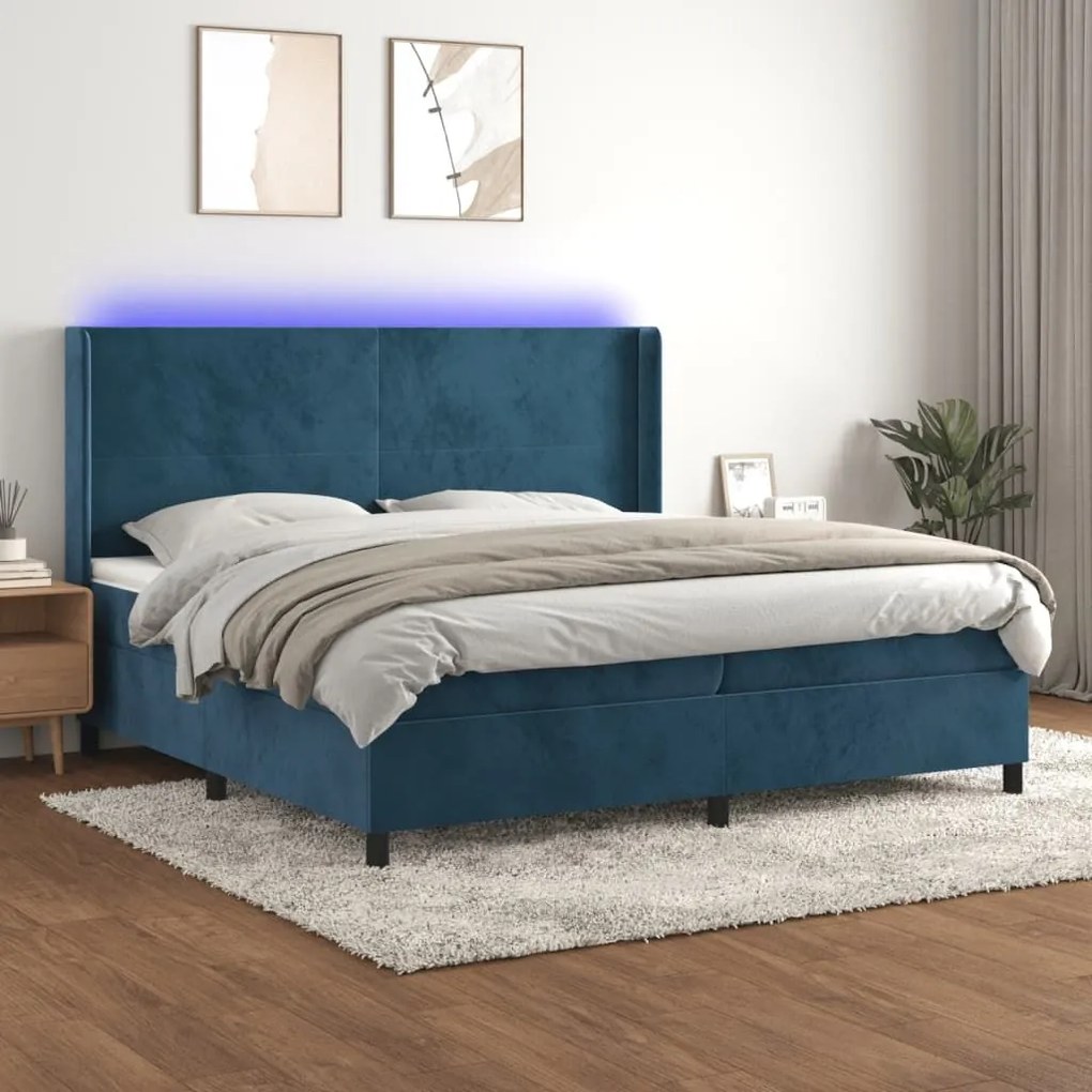 ΚΡΕΒΑΤΙ BOXSPRING ΜΕ ΣΤΡΩΜΑ &amp; LED ΣΚ. ΜΠΛΕ 200X200ΕΚ. ΒΕΛΟΥΔΙΝΟ 3139467