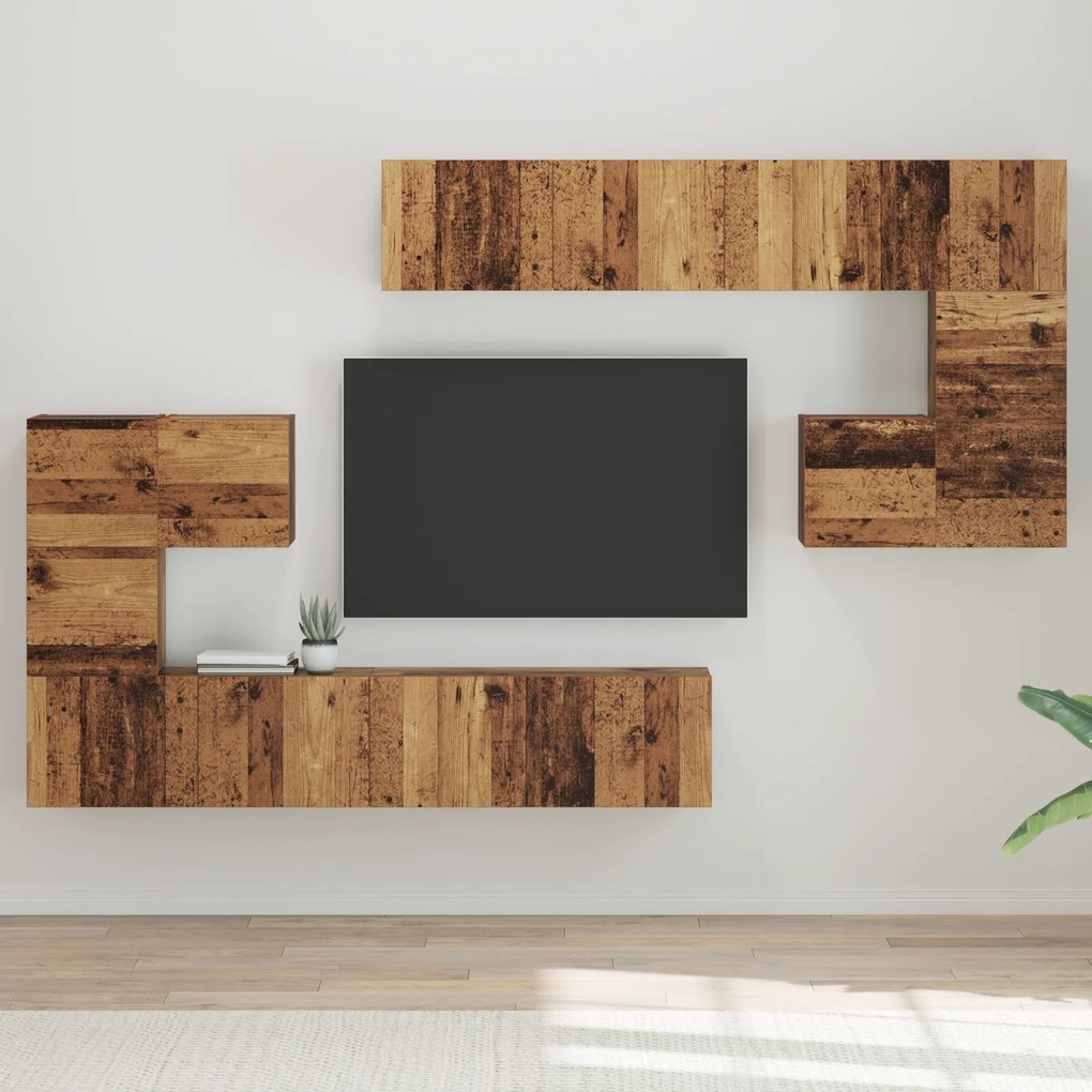 vidaXL Σετ επίπλου τηλεόρασης Επιτοίχιο 8 pcs Παλιό ξύλο
