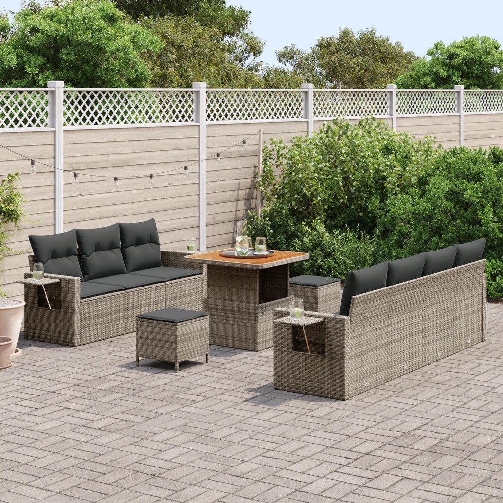 vidaXL Σετ Καναπέ Κήπου με μαξιλάρι 10 pcs Γκρι 80 x 80 x 71 cm