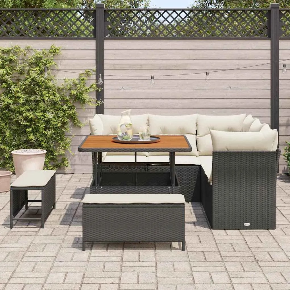 vidaXL Σετ Καναπέ Κήπου 8 pcs Μαύρο και κρεμ 100 x 100 x 71 cm