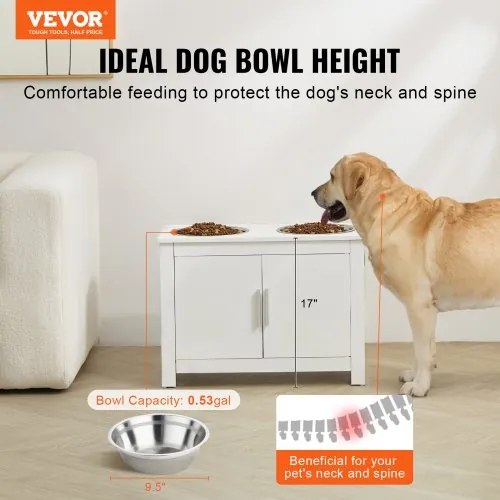 VEVOR Pet Feeding Station w/ 2 Elevated Dog Bowls Dog Food &amp; Toy Storage Cabinet