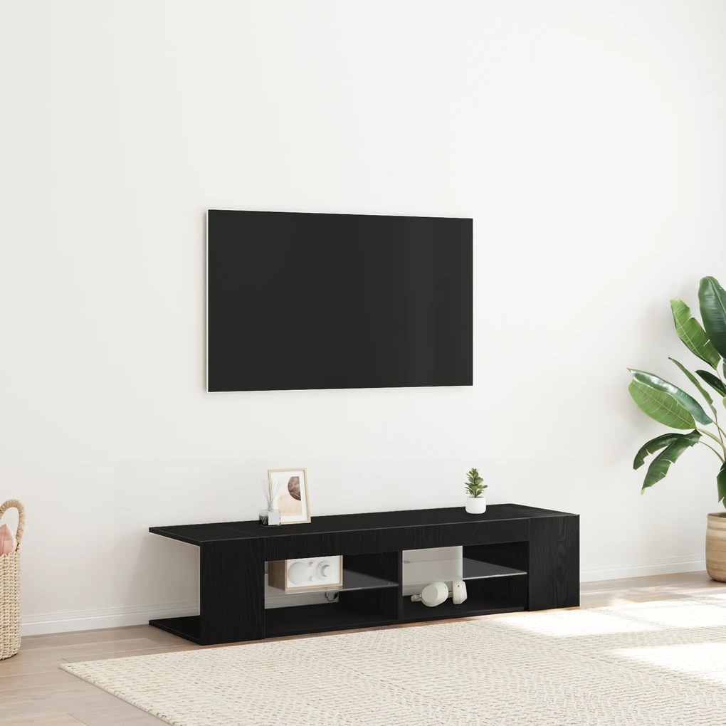 vidaXL Ντουλάπα τηλεόρασης με LED Φώτα Μαύρη Δρυς 135x39x30 εκ Επεξεργασμένο ξύλο