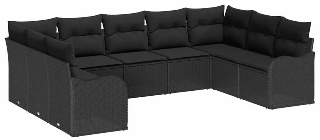 vidaXL Σετ Καναπέ Κήπου με μαξιλάρι 9 pcs Μαύρο Πολυ ράταν