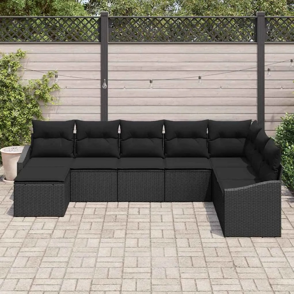 vidaXL Σετ Καναπέ Κήπου 8 pcs Μαύρο Πολυ ράταν
