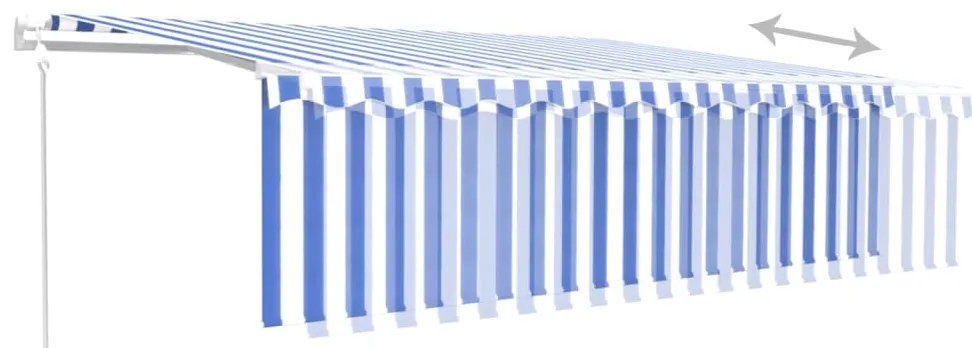 vidaXL Τέντα Αυτόματη με Σκίαστρο/LED/Αισθ. Ανέμου Μπλε/Λευκό 5 x 3 μ.