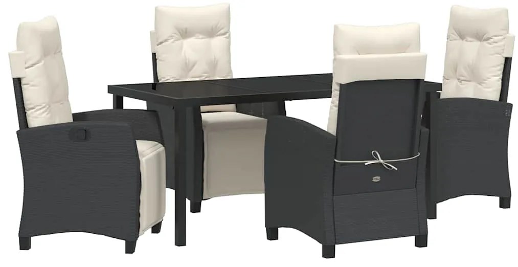 vidaXL Σέτ φαγητού για κήπο με μαξιλάρι 5 pcs Μαύρο συνθετικό ρατάν