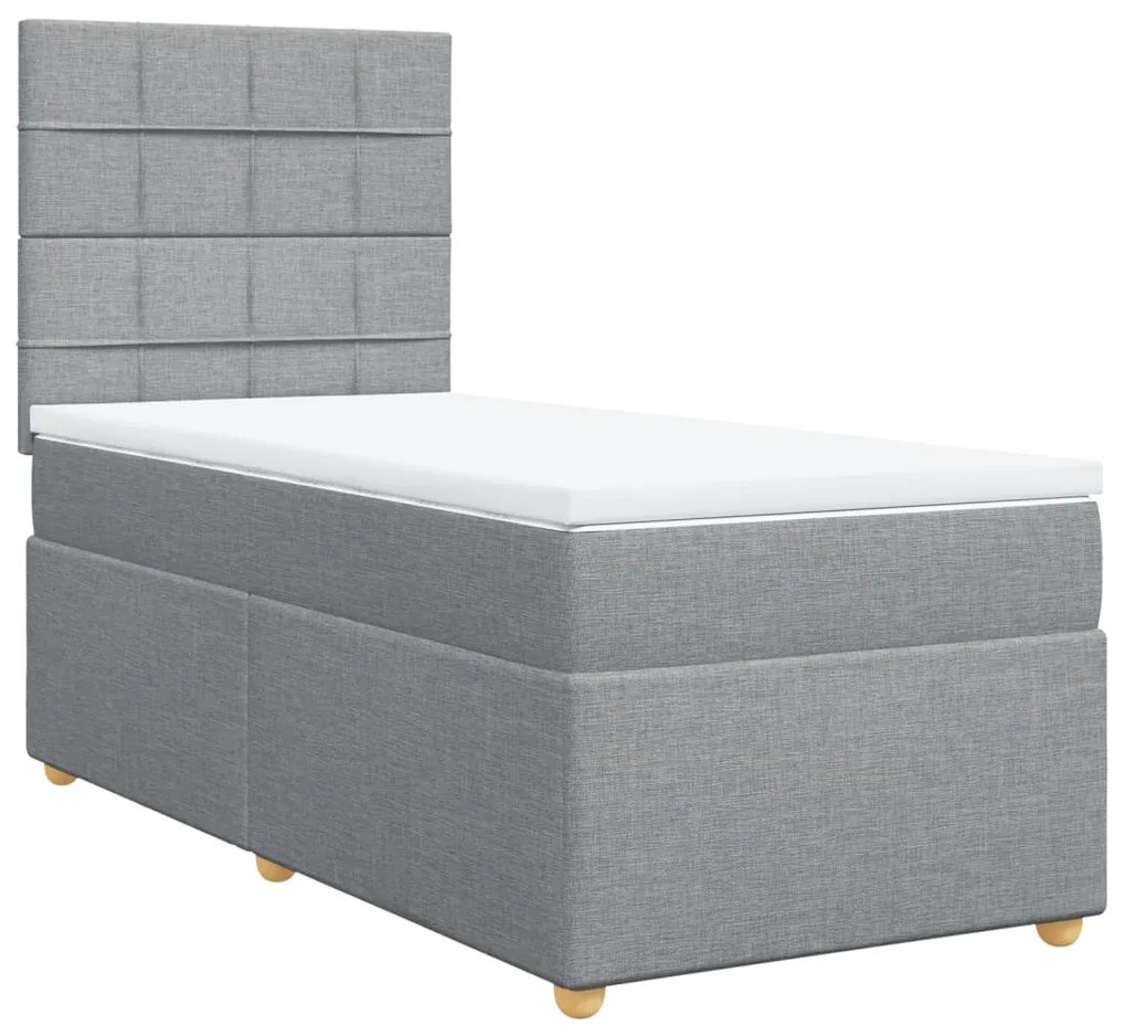 vidaXL Κρεβάτι Boxspring με Στρώμα Ανοιχτό Γκρι 90x200 εκ. Υφασμάτινο