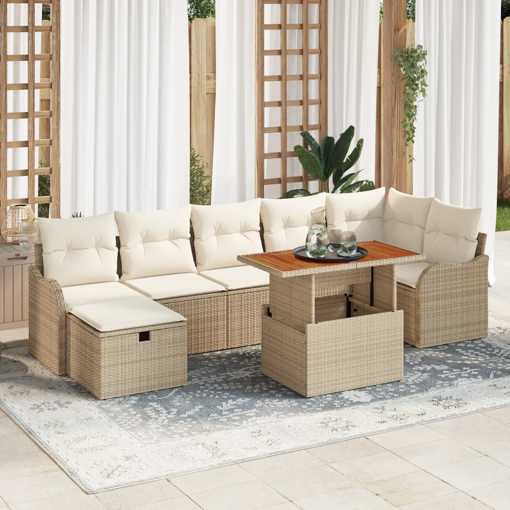 vidaXL Σετ Καναπέ Κήπου 8 pcs Μπεζ 287.5 x 122.5 x 85 εκ. Πολυ ράταν