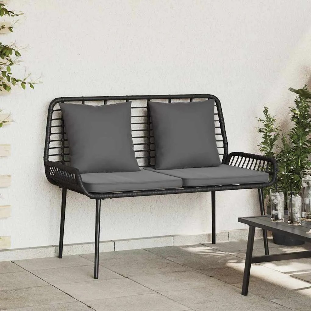 vidaXL Παγκάκι κήπου Μαύρο, Ανθρακί Πολυ rattan, ατσάλι