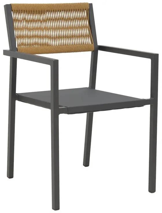 Καρέκλα - Πολυθρόνα αλουμινίου Savor στοιβαζόμενη ανθρακί σκελετός-textilene φυσικό rattan 55x58x63 εκ. 55x58x83 εκ.