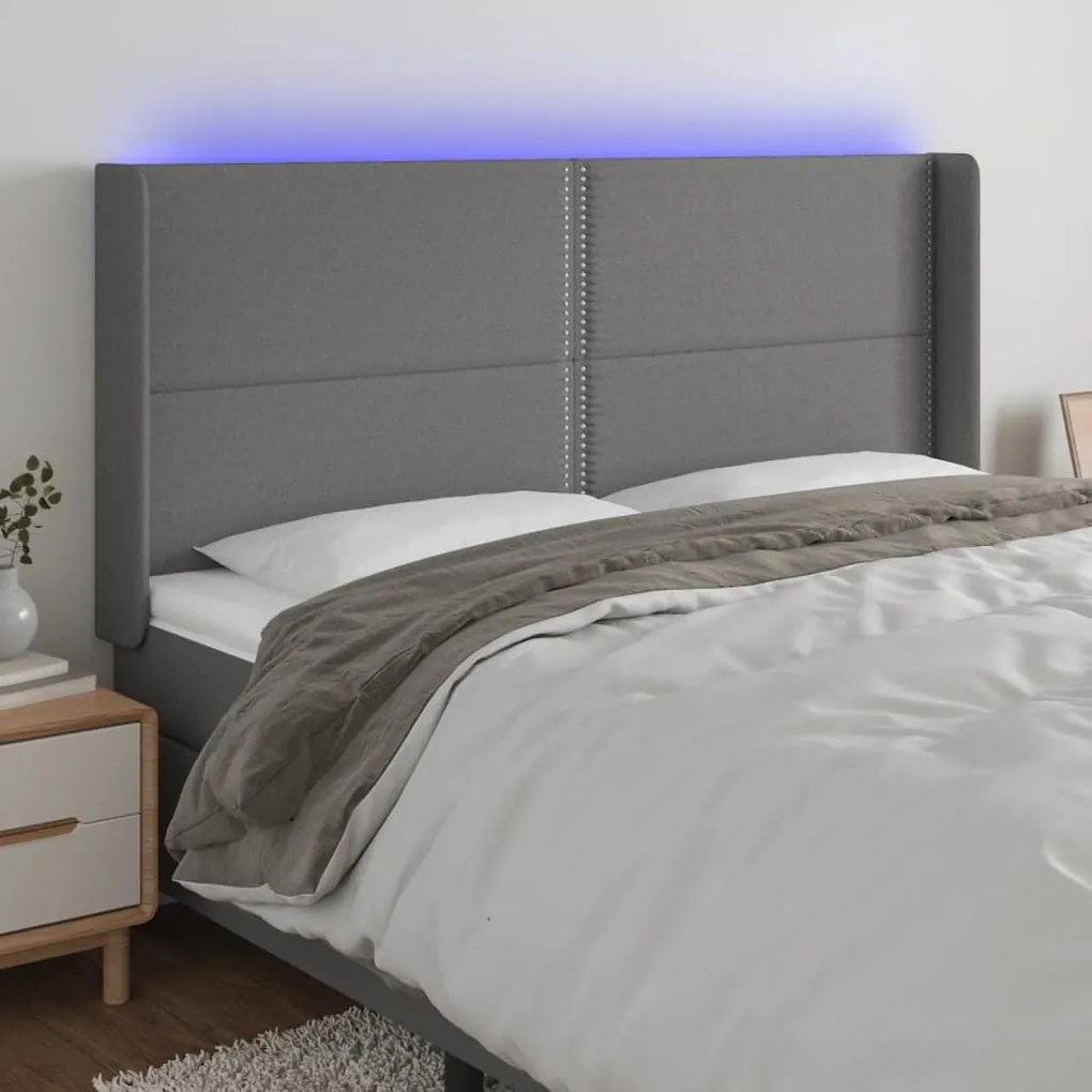 Κεφαλάρι Κρεβατιού LED Σκούρο Γκρι 163x16x118/128εκ. Υφασμάτινο - Γκρι