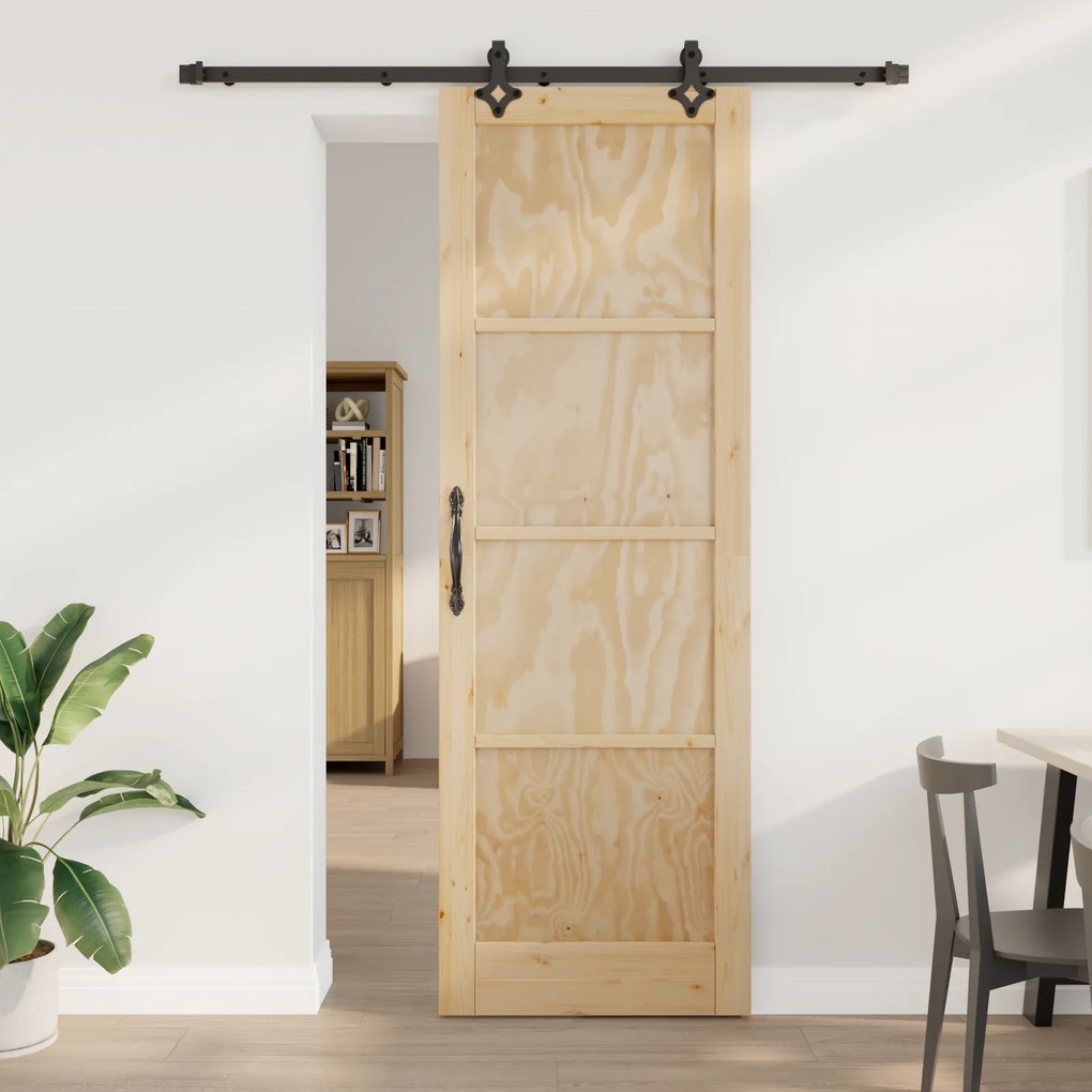 vidaXL Συρόμενη Πόρτα με Σετ Υλικών 78x232 εκ. Συμπαγές Ξύλο Πεύκου