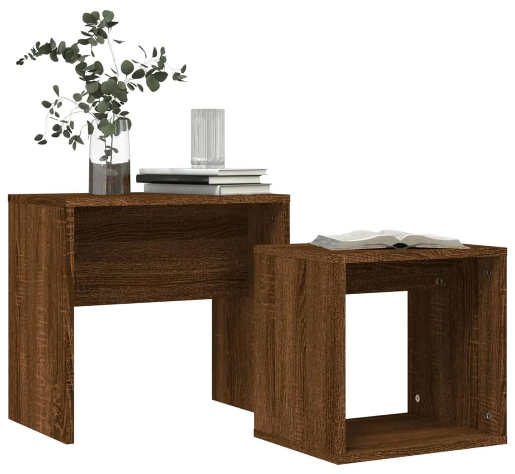 vidaXL Τραπεζάκια Ζιγκόν 2 τεμ. Καφέ Δρυς από Επεξεργασμένο Ξύλο