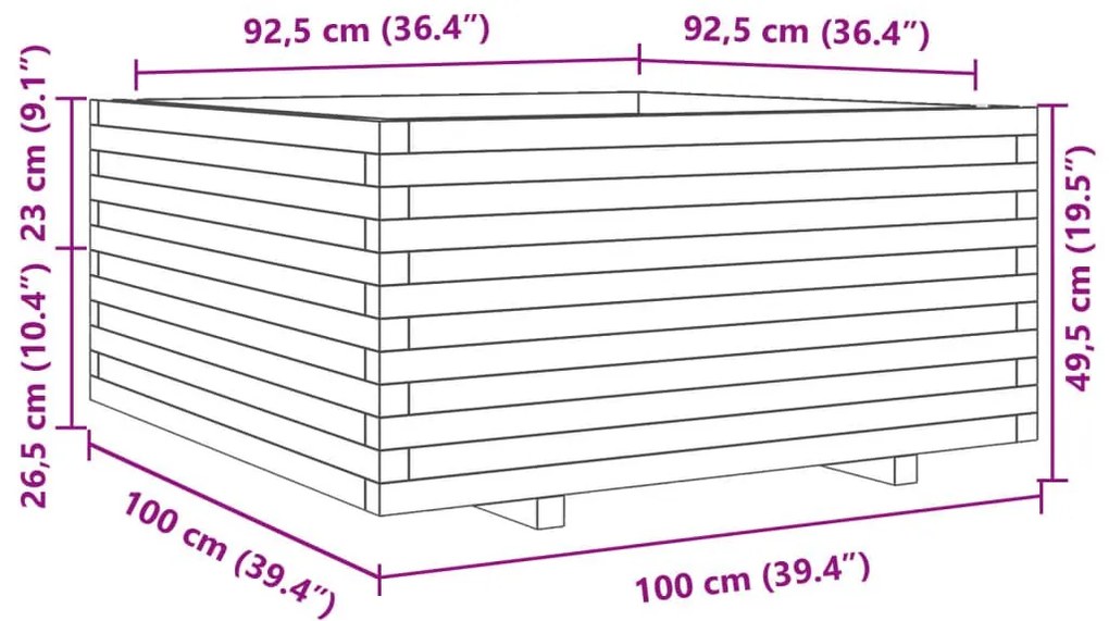 Ζαρντινιέρα Κήπου 100x100x49,5 εκ από Μασίφ Ξύλο Πεύκου - Καφέ