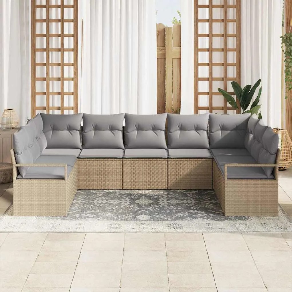 vidaXL Σετ Καναπέ Κήπου 7 pcs Μπεζ Πολυ ράταν