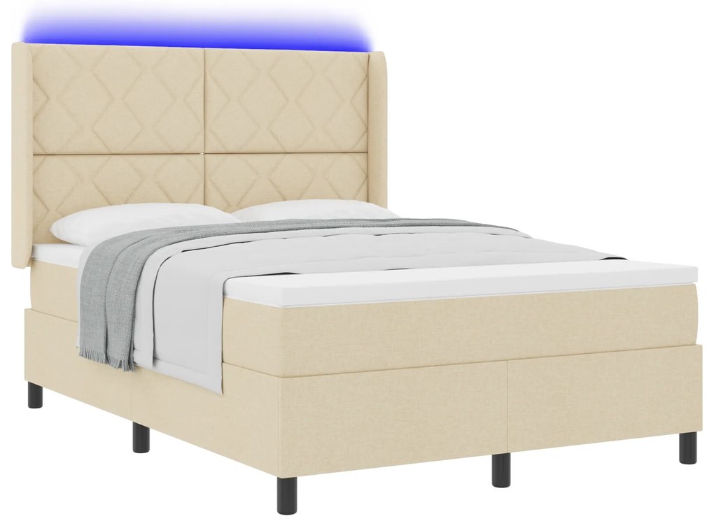 vidaXL Κρεβάτι με Ελατήρια και Στρώμα & LED Κρεμ 140x200 cm