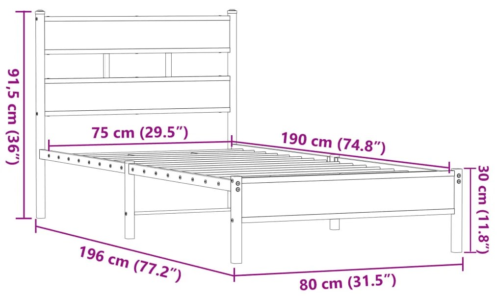 Πλαίσιο Κρεβατιού Χωρ. Στρώμα Καφέ Δρυς 75x190εκ Επεξ. Ξύλο - Καφέ