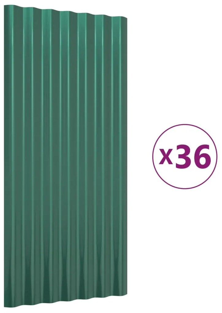 vidaXL Πάνελ Οροφής 36 τεμ. Πράσινα 80x36 εκ. Γαλβανισμένος χάλυβας