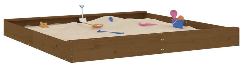 vidaXL Αμμοδόχος με Καθίσματα Καφέ Μελί Τετράγωνη Μασίφ Ξύλο Πεύκου