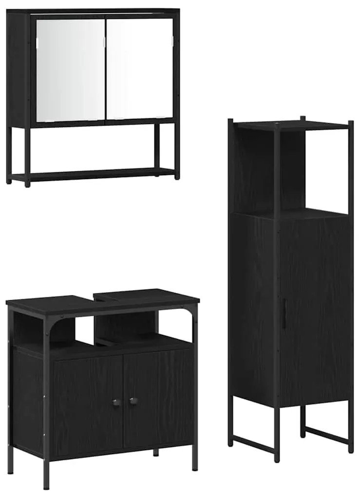 vidaXL Σετ Επίπλων Μπάνιου με πόρτα 3 pcs Μαύρο 33 x 33 x 120.5 εκ.
