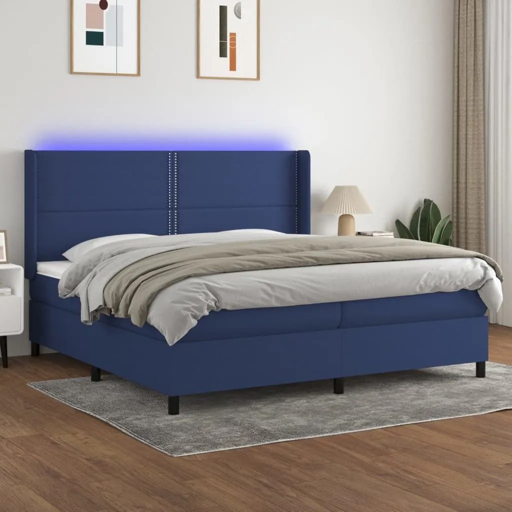 ΚΡΕΒΑΤΙ BOXSPRING ΜΕ ΣΤΡΩΜΑ &amp; LED ΜΠΛΕ 200X200 ΕΚ. ΥΦΑΣΜΑΤΙΝΟ 3138267