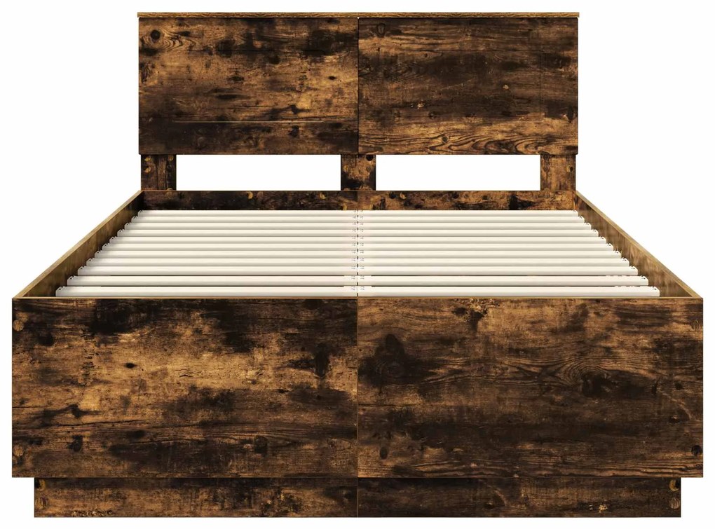 vidaXL Σκελετός Κρεβατιού με κεφαλάρι Καπνιστό Δρύς 135 x 190 cm