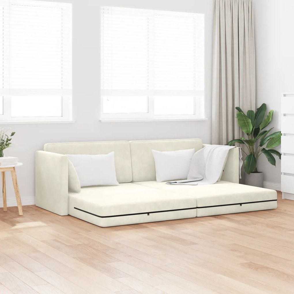 vidaXL Καναπές Κρεβάτι 2 σε 1 Κρεμ 213x144x60 cm Βελούδιο