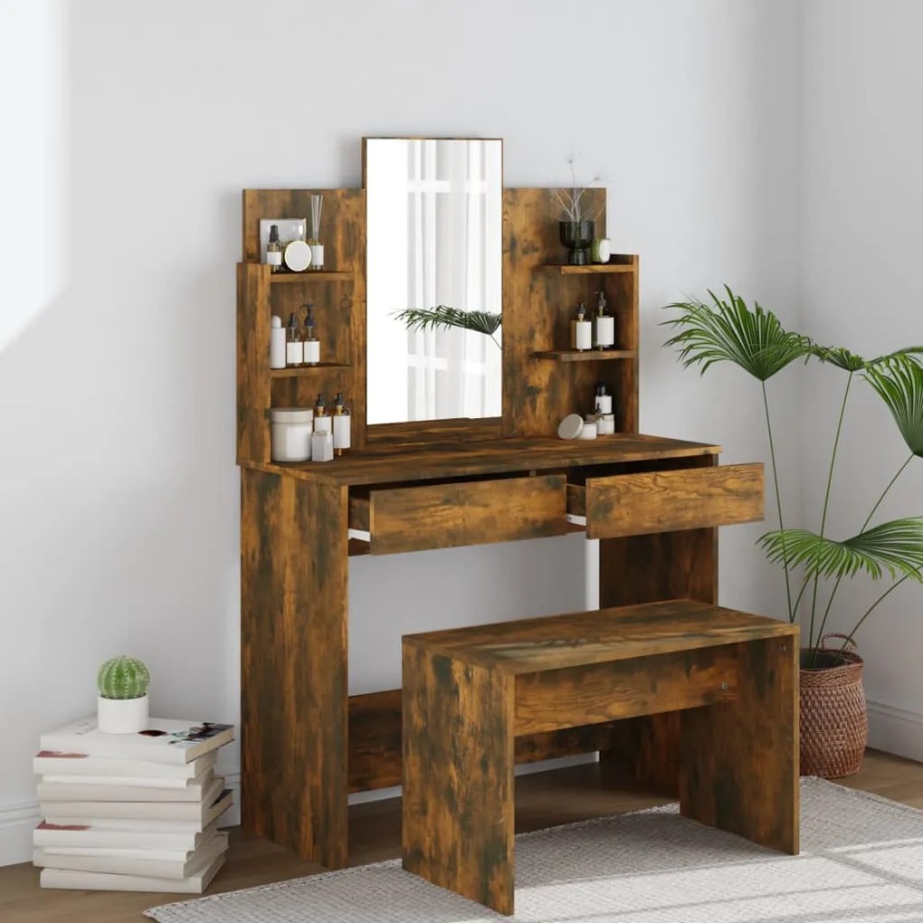 vidaXL Μπουντουάρ με Καθρέφτη Καπνιστή Δρυς 96x40x142 εκ.