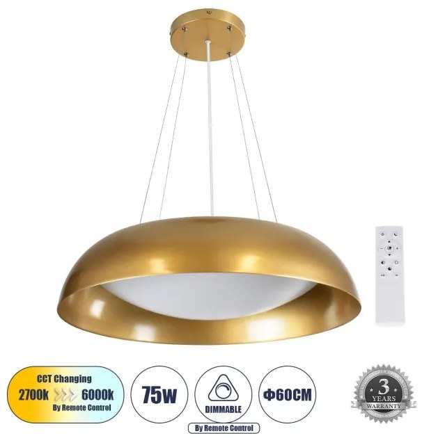 Κρεμαστό Φωτιστικό Οροφής LED 75W 8625lm ANATOLIA Globostar 61270 Χρυσό