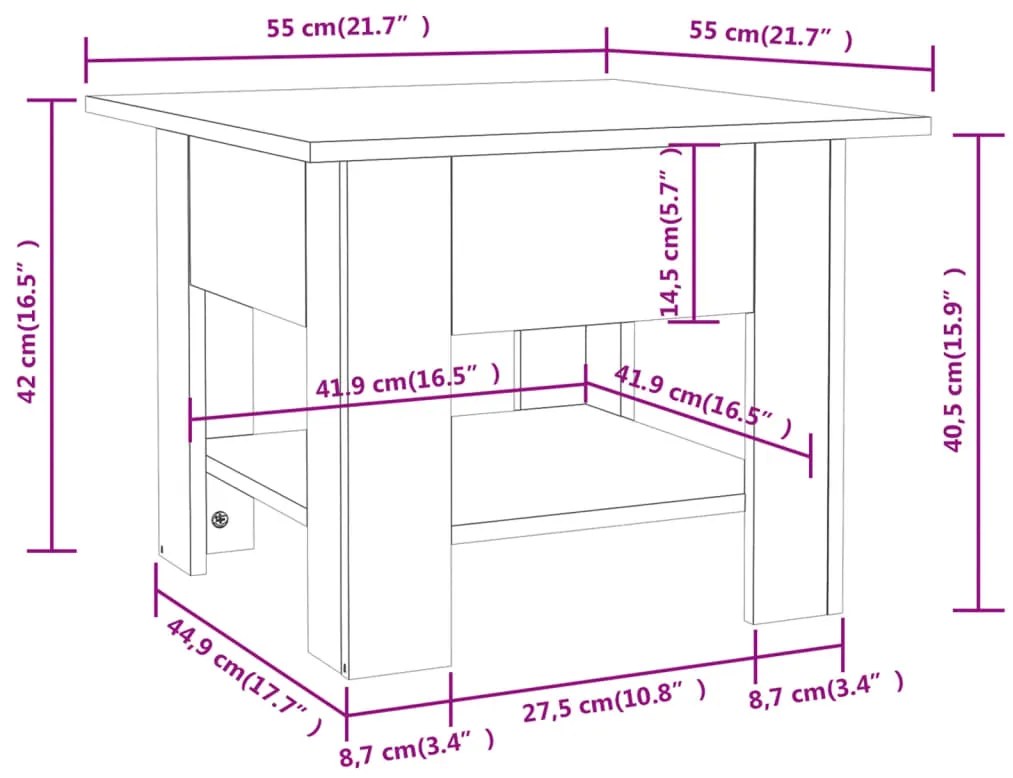 vidaXL Τραπεζάκι Σαλονιού Γκρι Sonoma 55 x 55 x 42 εκ. Μοριοσανίδα