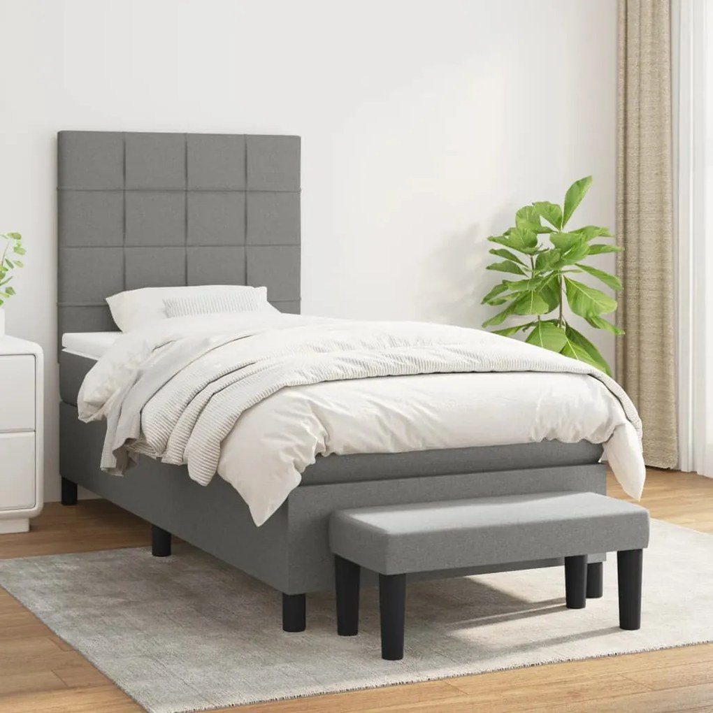 vidaXL Κρεβάτι Boxspring με Στρώμα Σκούρο Γκρι 100x200 εκ. Υφασμάτινο