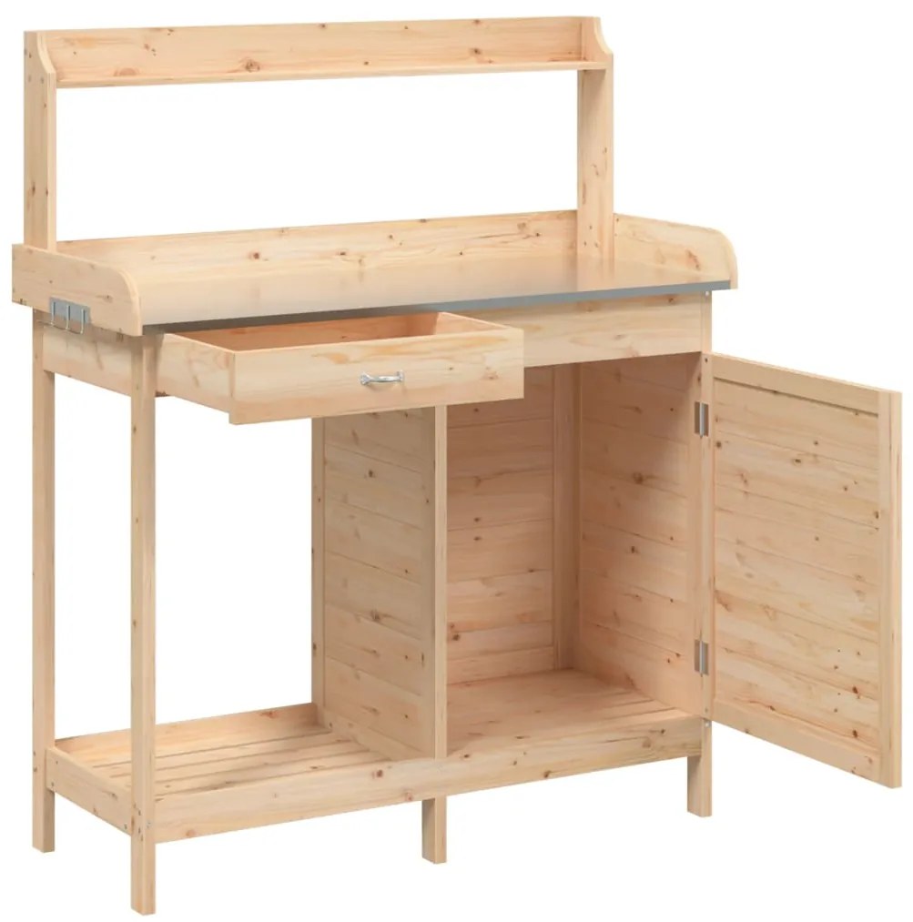 vidaXL Τραπέζι για Γλάστρες με Ντουλάπι 110,5x45x124,5 εκ. Μασίφ Ελάτη