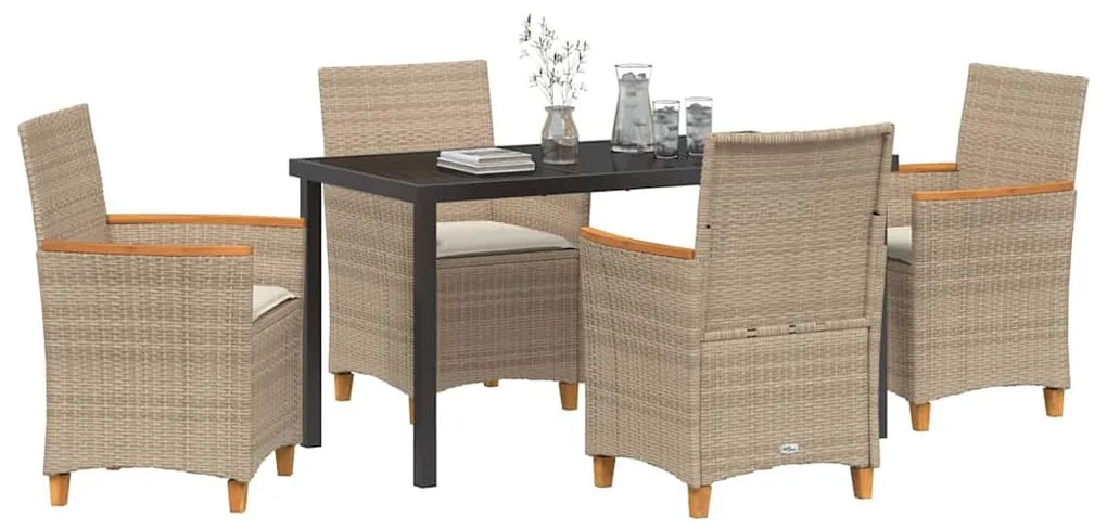 vidaXL Σέτ φαγητού για κήπο 5 pcs Μπεζ συνθετικό ρατάν