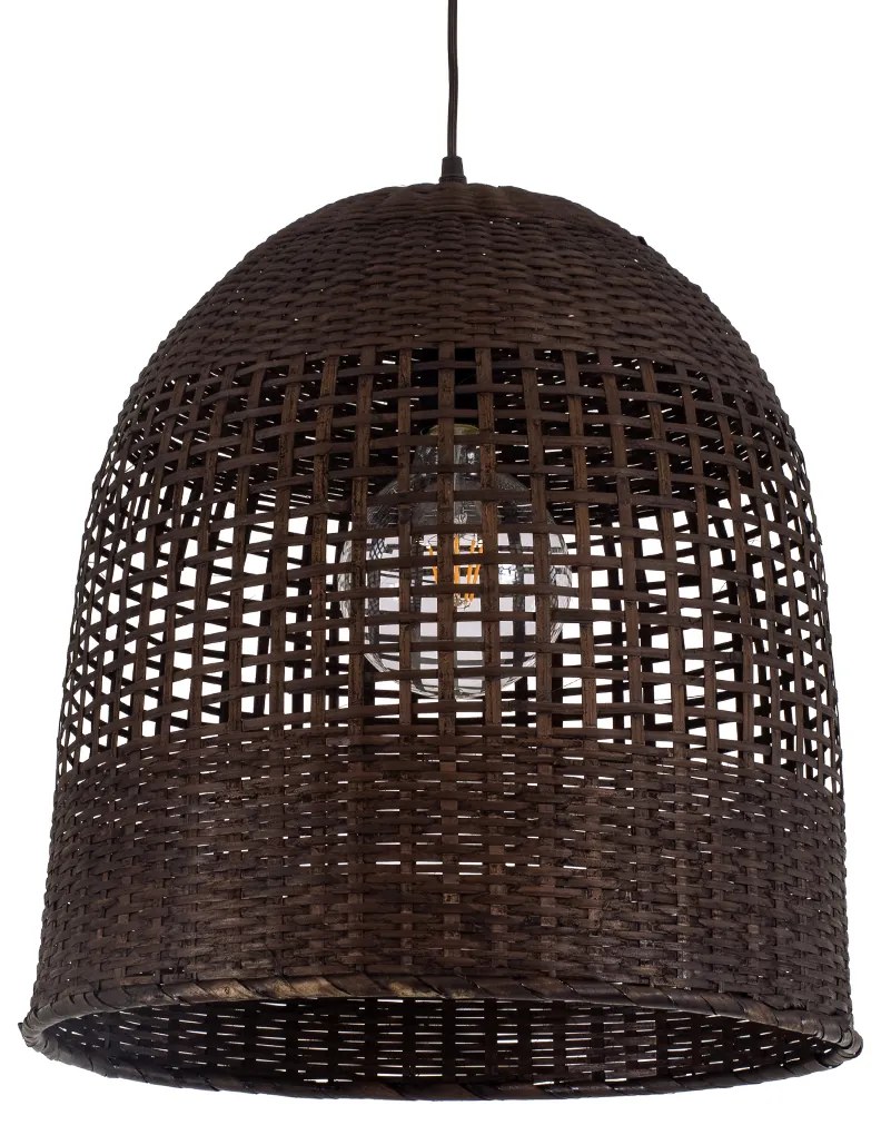 01736 GloboStar®  BORA-BORA 01736 Boho Κρεμαστό Φωτιστικό Καμπάνα Μονόφωτο 1 x E27 IP20 Καφέ Ξύλο - Μ42 x Π42 x Y44cm