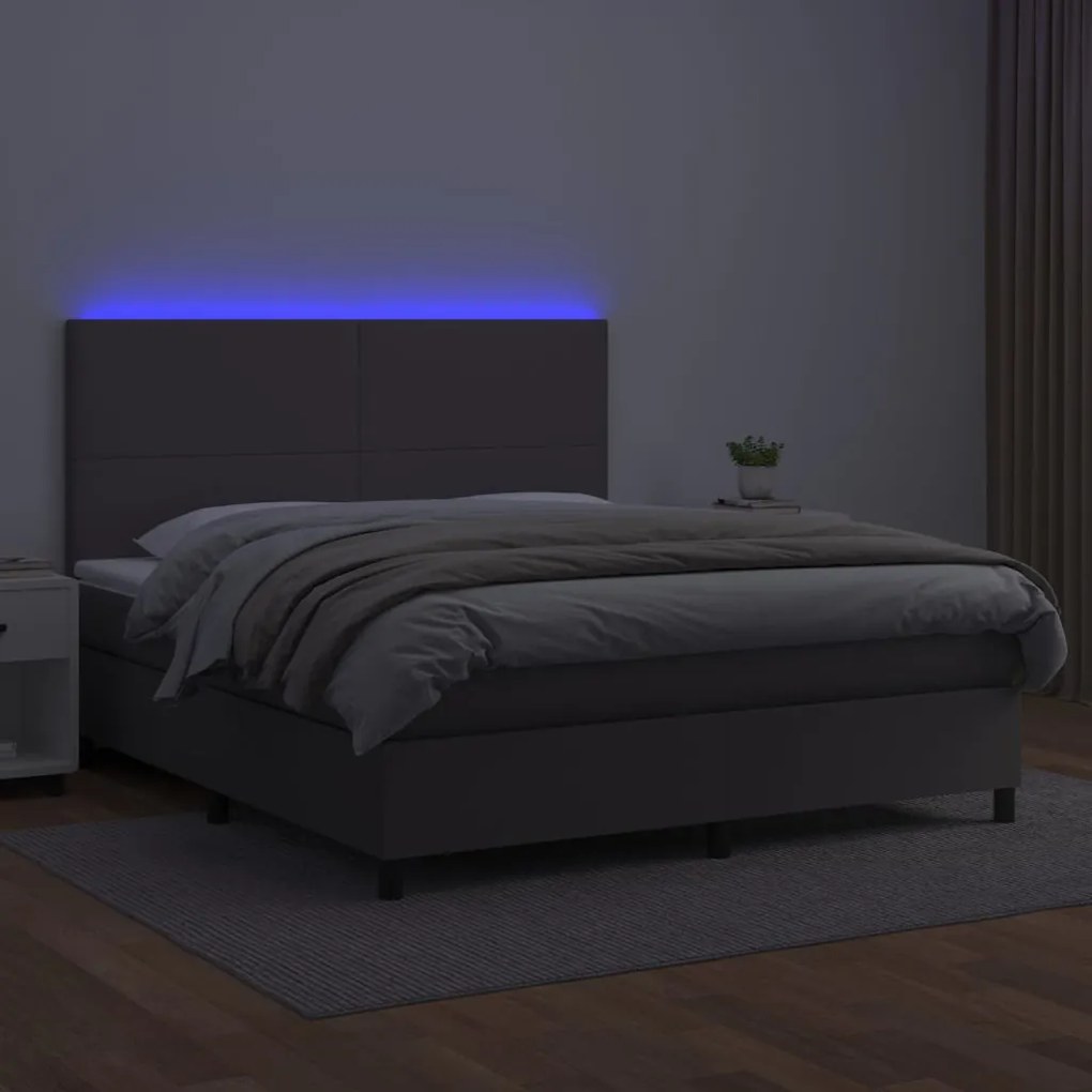 vidaXL Κρεβάτι Boxspring με Στρώμα &amp; LED Γκρι 180x200 εκ. Συνθ. Δέρμα