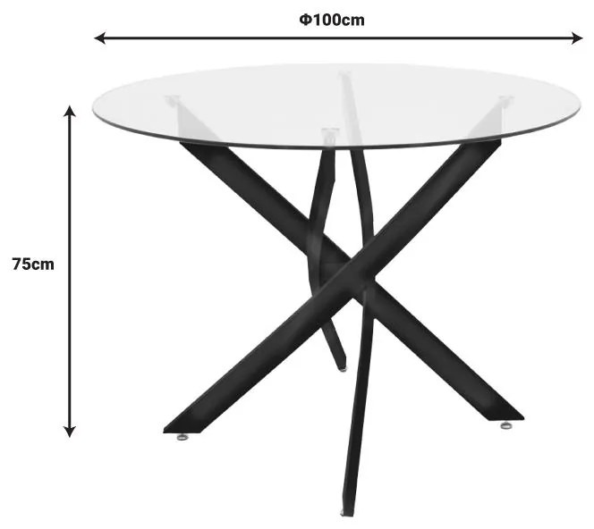 Τραπέζι Antoro γυαλί και μεταλλικά πόδια σε μαύρη απόχρωση Φ100x75εκ 100x100x75 εκ.