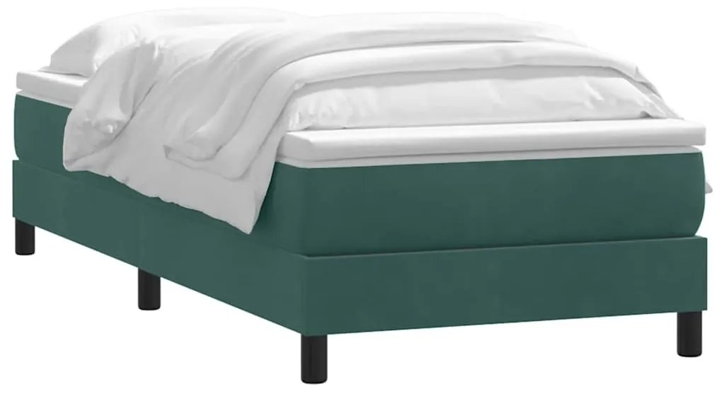 vidaXL Κρεβάτι Boxspring με Στρώμα Σκούρο Πράσινο 100x210εκ. Βελούδινο