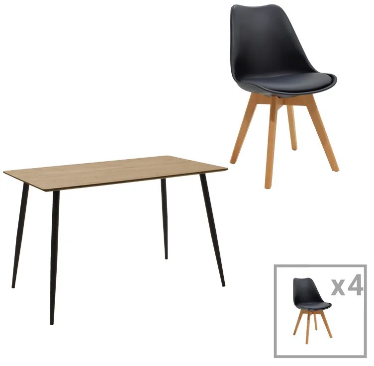 Intrahome Τραπεζαρία Gaston-Cuba Intrahome σετ 5τεμ pp-mdf σε μαύρη-sonoma απόχρωση 120x70x76εκ | SKU: INTRAPA-311112133