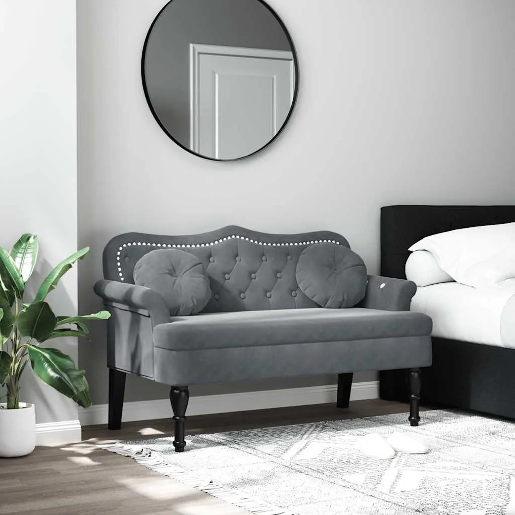 vidaXL Παγκάκι Σκούρο Γκρι 120,5 x 65 x 75 εκ. Βελούδινο με Μαξιλάρια