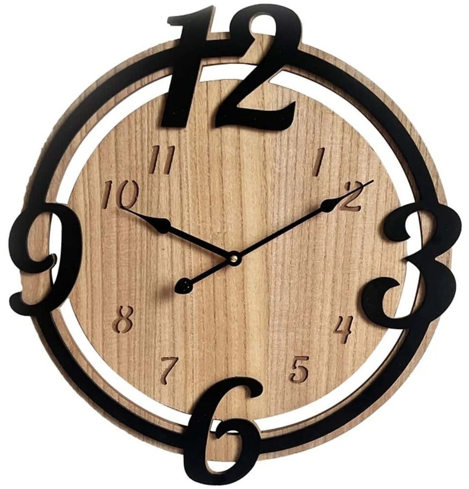 Ρολόι Τοίχου Anga 351-000019 46x3,5x50cm Natural-Black Inart Mdf,Μέταλλο